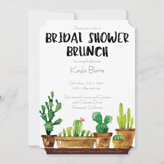 Rustic Cactus Bridal Shower Brunch Invitation (Front)