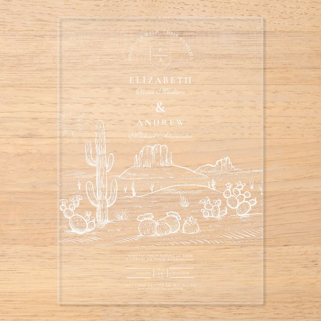 Rustic Cactus Desert Landscape Wedding Acrylic Invitations (Front)