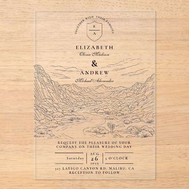 Rustic Cactus Desert Landscape Wedding Acrylic Invitations (Front)