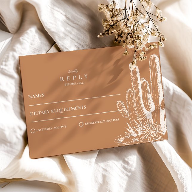 Rustic Cactus Desert Landscape Wedding RSVP Card (Creator Uploaded)