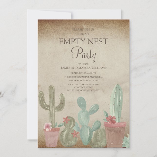 Rustic Cactus Empty Nest Party Invitation (Front)