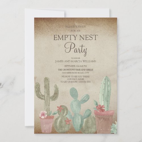 Rustic Cactus Empty Nest Party Invitation