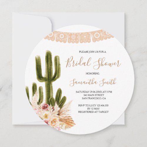 Rustic Cactus Floral Bridal Shower  Invitation