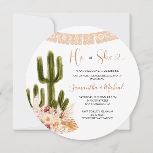 Rustic Cactus Floral Gender Reveal  Invitation