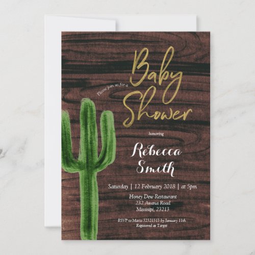 Rustic Cactus Greenery Baby Shower Invitation
