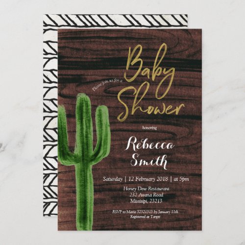 Rustic Cactus Greenery Baby Shower Invitation