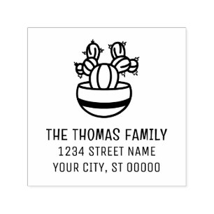 Rustic Cactus Plant in Pot #3 Name Address Self-inking Stamp