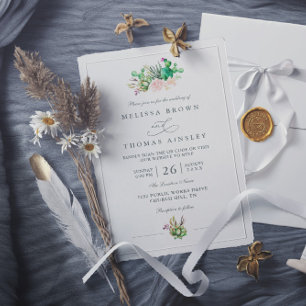 Rustic Cactus Rose Elegant Modern QR Code Wedding Invitation