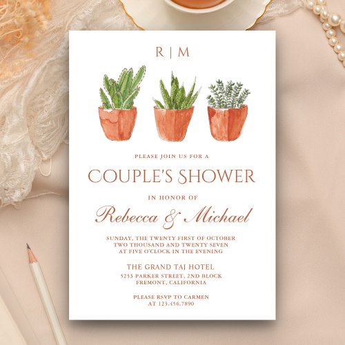Rustic Cactus Terracotta Pots Couples Shower Invitation