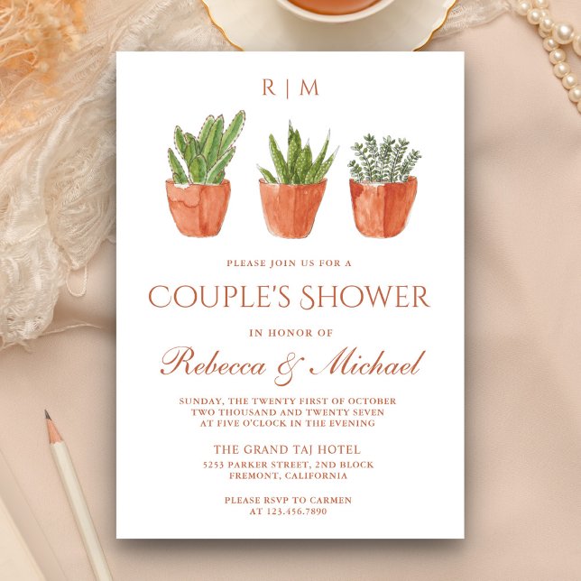 Rustic Cactus Terracotta Pots Couple's Shower Invitation (Creator Uploaded)