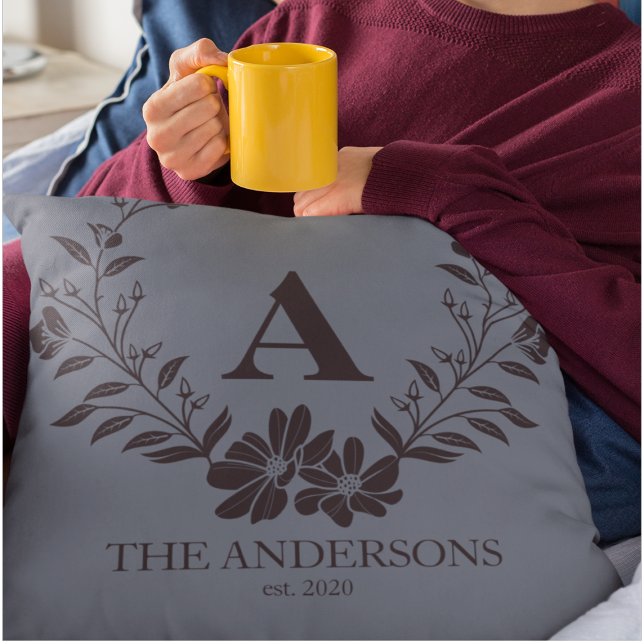 Rustic Cadet Blue Personalized Initial Monogram Throw Pillow (Creator Uploaded)