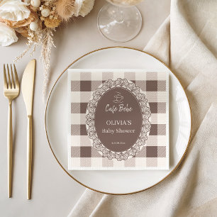 Rustic Cafe Bebe Taupe Buffalo Plaid Baby Shower Napkins