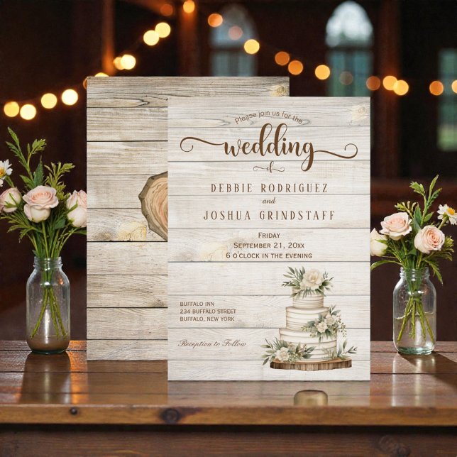 Rustic Cake on Wood Wedding Invitation (Creator Uploaded)