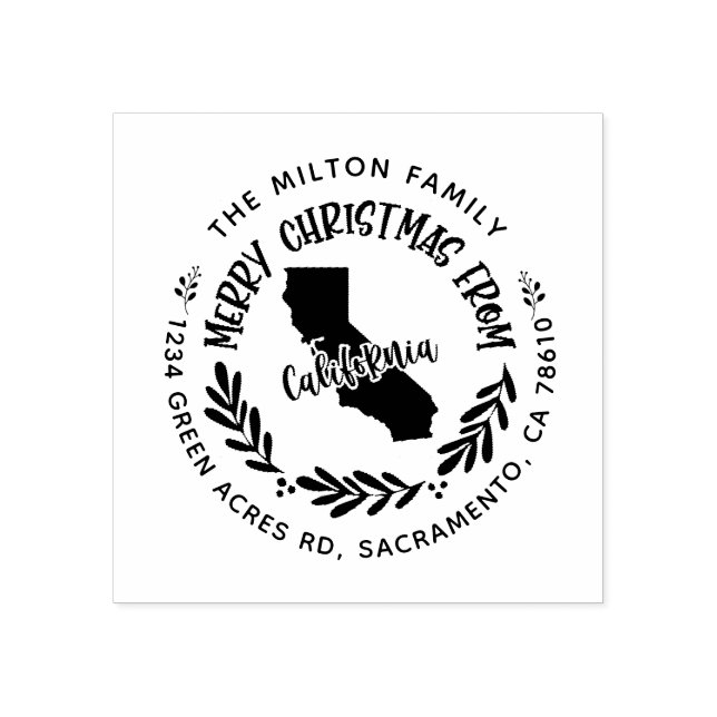 rustic california merry christmas return address rubber stamp (Imprint)