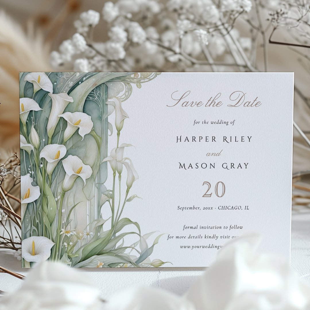 Rustic Calla Lily Save the Date Wedding                    Invitation