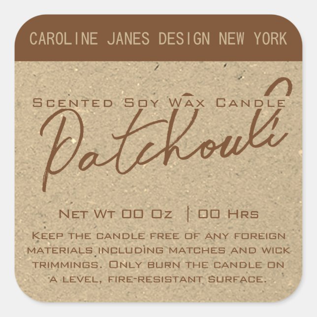 Rustic Calligraphy Beige Kraft Paper Candle Labels (Front)