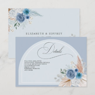 Rustic Calligraphy Boho Dusty Blue Pampas Details Enclosure Card