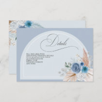 Rustic Calligraphy Boho Dusty Blue Pampas Details Enclosure Card