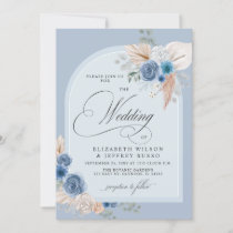 Rustic Calligraphy Boho Dusty Blue Pampas Wedding Invitation
