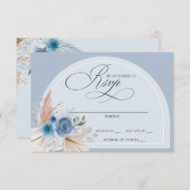 Rustic Calligraphy Boho Dusty Blue Pampas Wedding RSVP Card