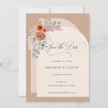 Rustic Calligraphy Boho Terracotta Pampas Save The Date