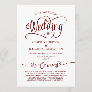 Rustic Calligraphy, Bungundy, Wedding Ceremony Program