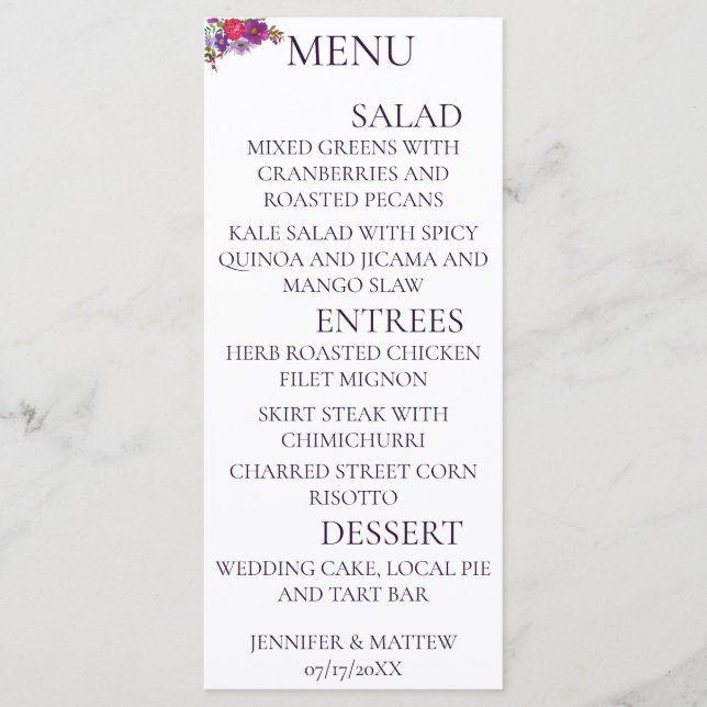 Rustic Calligraphy Elegant Wedding Menu Cards  (Front)
