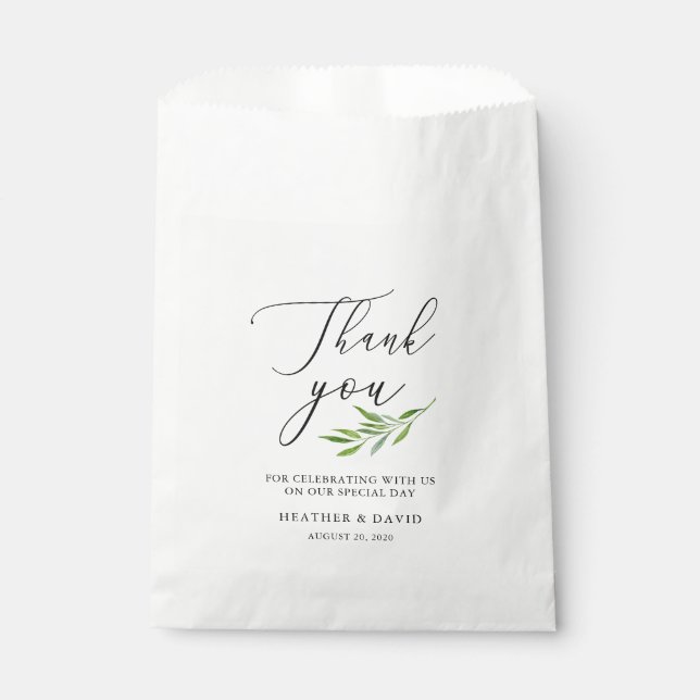 Rustic Calligraphy Greenery Wedding Favor Bag (Front)