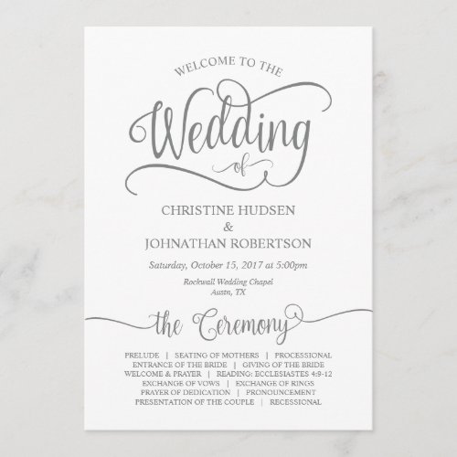 Rustic Calligraphy Grey font Wedding Ceremony Program