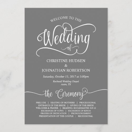 Rustic Calligraphy Grey font Wedding Ceremony Program