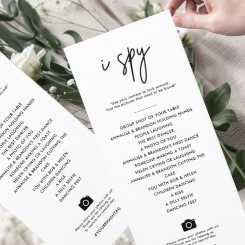 Rustic Calligraphy i Spy Wedding Hashtag Game Menu