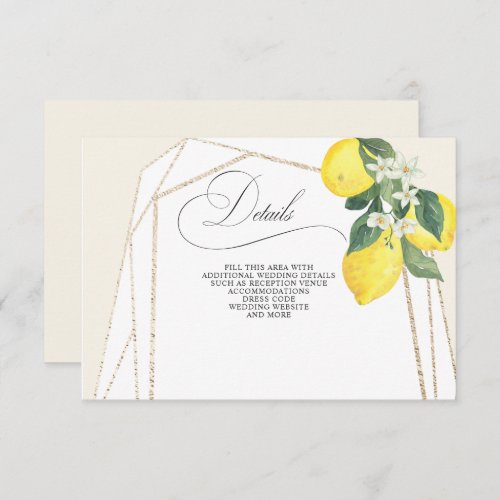 Rustic Calligraphy Lemon Citrus Summer Wedding Enclosure Card