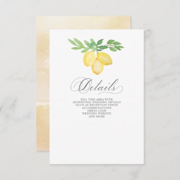 Rustic Calligraphy Lemon Citrus Summer Wedding Enclosure Card
