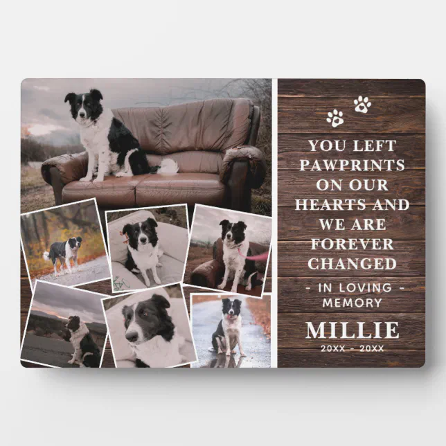 Rustic Calligraphy Pet Memorial Photo Collage Plaq Plaque Zazzle