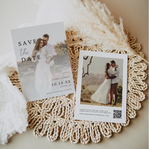 Rustic Calligraphy Photo Qr Code Wedding Save The Date