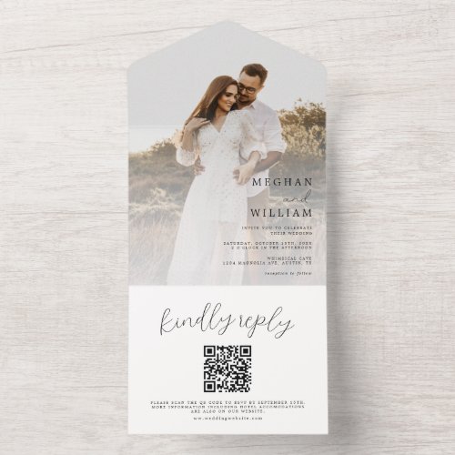Rustic Calligraphy Photo Wedding Qr Code All In One Invitation