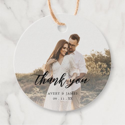Rustic Calligraphy Photo Wedding Thank You Favor Favor Tags