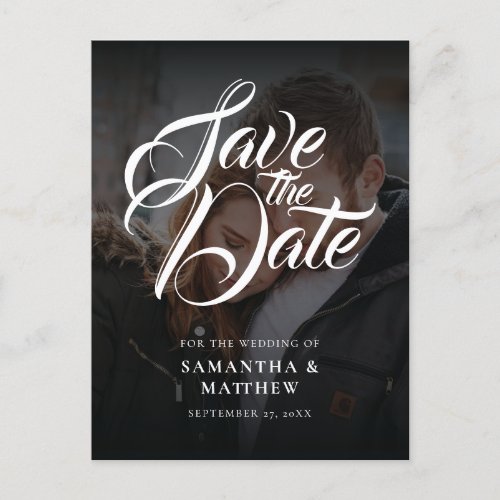 Rustic Calligraphy Save The Date with QR Code Postcard