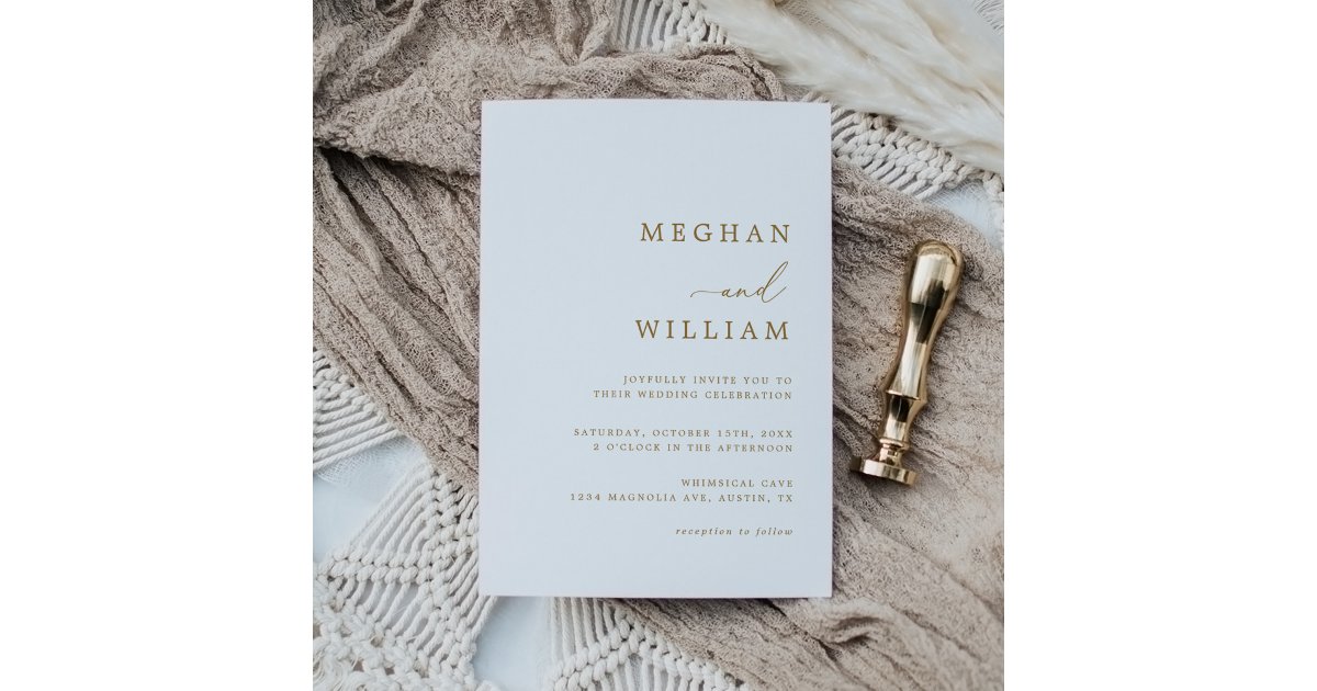 Rustic Calligraphy Script Gold Wedding Invitation | Zazzle