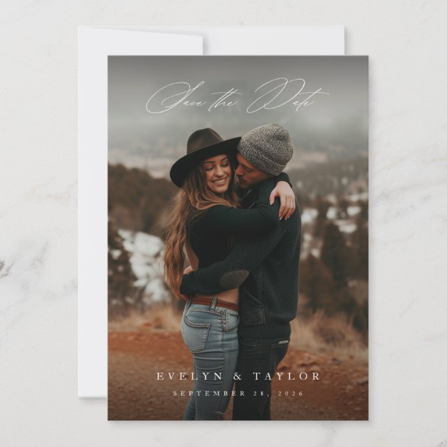 Rustic Calligraphy Script QR Code Wedding Photo Save The Date (Front)