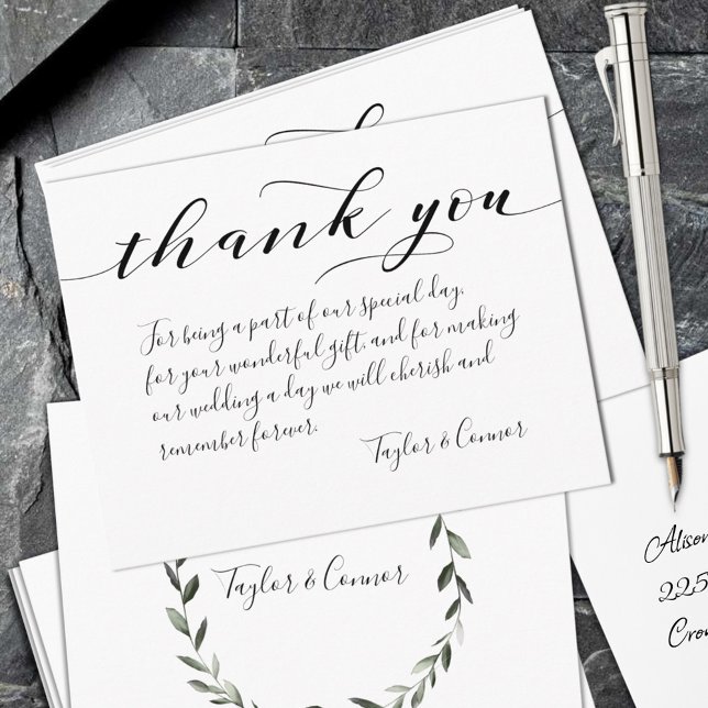 Rustic Calligraphy Sprig Wreath Wedding Thank You Card (Creator Uploaded)