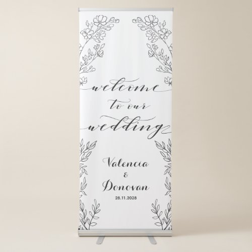 Rustic Calligraphy Wedding Floral Line Art Welcome Retractable Banner