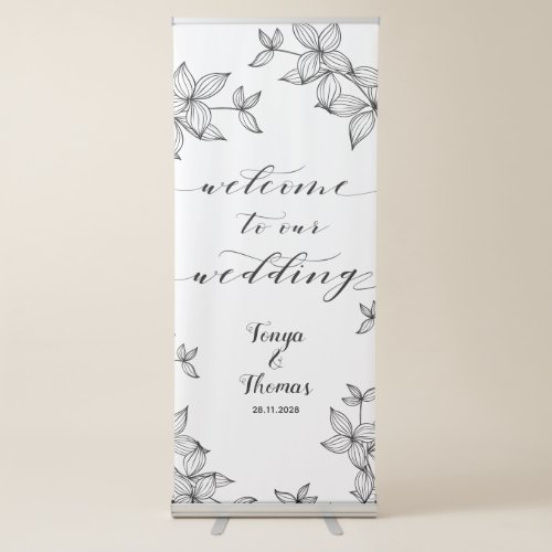 Rustic Calligraphy Wedding Leaf Greenery Welcome Retractable Banner