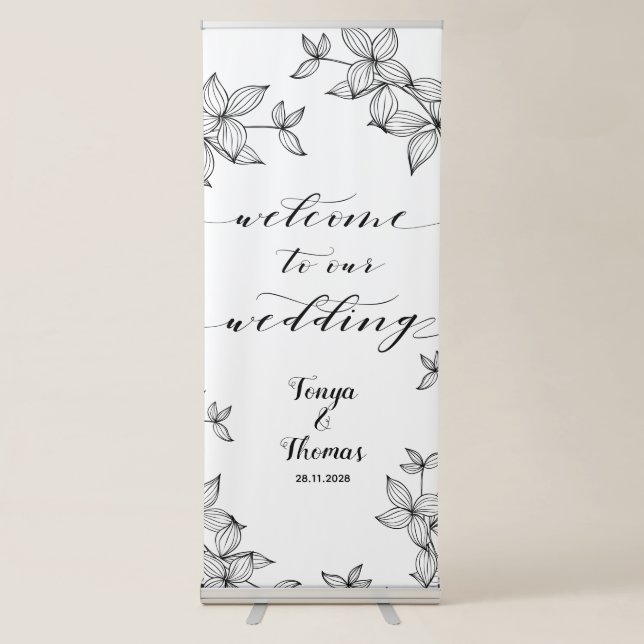 Rustic Calligraphy Wedding Leaf Greenery Welcome Retractable Banner (Front)