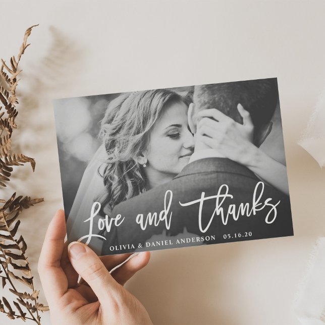 Rustic Calligraphy Wedding Thank You Photo Card (Creator Uploaded)