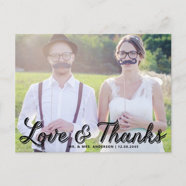Rustic Calligraphy Wedding Thank You Postcard (Front)
