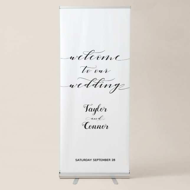 Rustic Calligraphy Wedding Welcome Retractable Banner (Front)