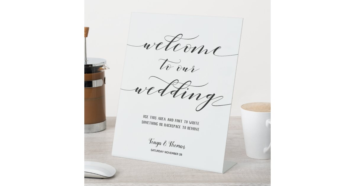 Rustic Calligraphy Welcome To Our Wedding Pedestal Sign | Zazzle