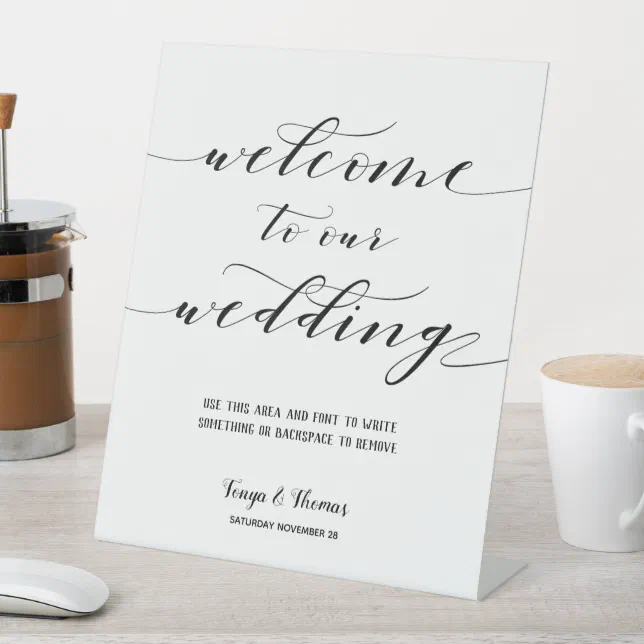 Rustic Calligraphy Welcome To Our Wedding Pedestal Sign | Zazzle