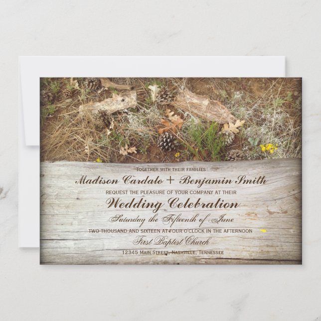 Rustic Camo and Wood Country Wedding Invitations (Front)